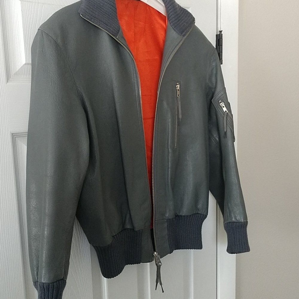 Grey Genuine leather Vintage Bomber Style …